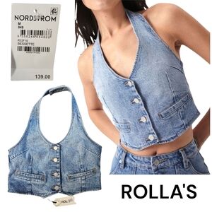 Rolla’s Blue Denim Halter Vest Top Bessette Size 10M‎ Organic Cotton NWT $139